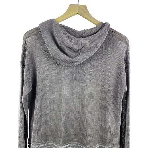 One Grey Day Women's Large Linen Open Weave Knit Drop Shoulder Beach Hoodie - Picture 11 of 13